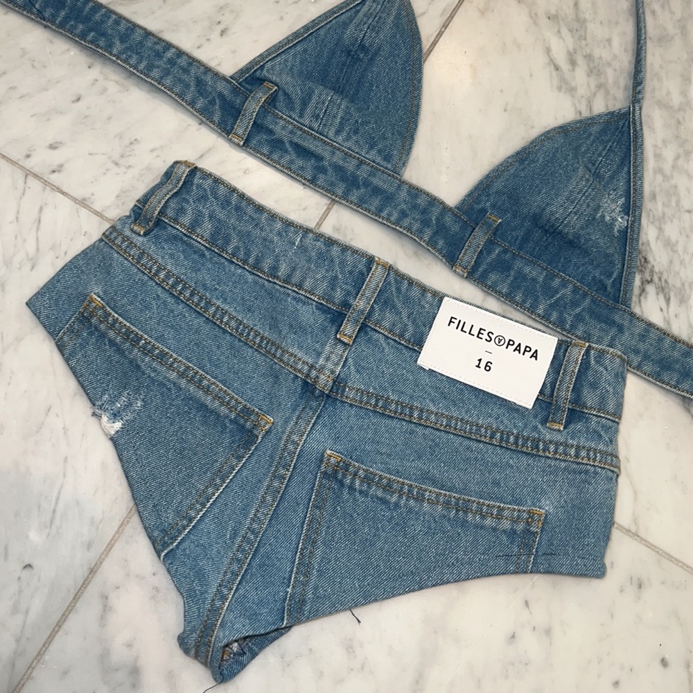 Filles A Papa denim micro shorts set jeans 25 XS - Picture 6 of 6